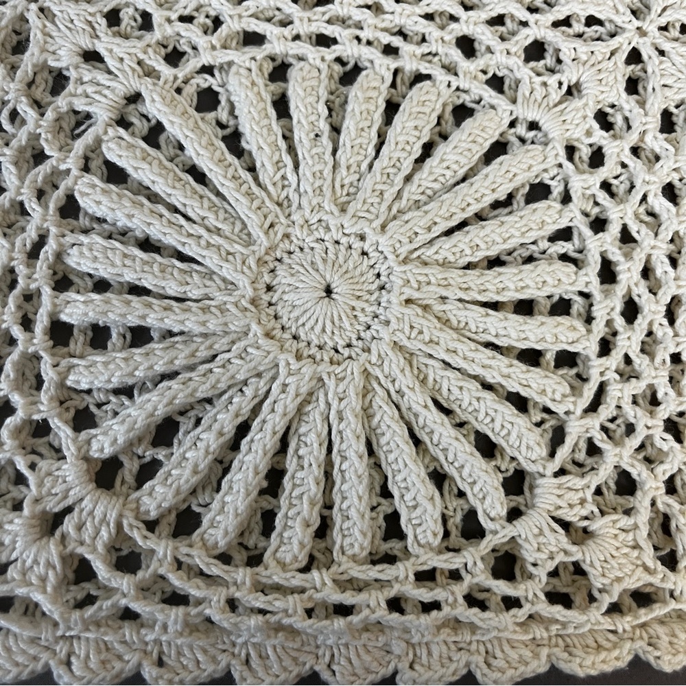 Crochet Throw Pillow Pair — Ivory Lumbar Accent Pillows 9″×14.5″ - Picture 3 of 7